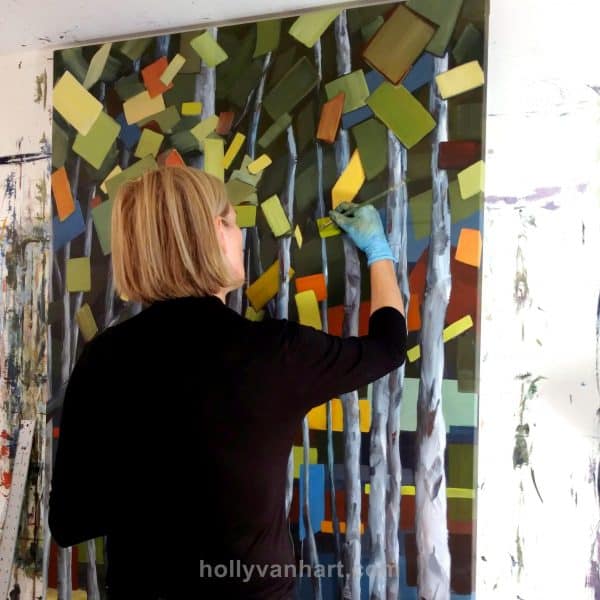 Holly Van Hart | abstract nature painting | studio | forests trees birch aspen