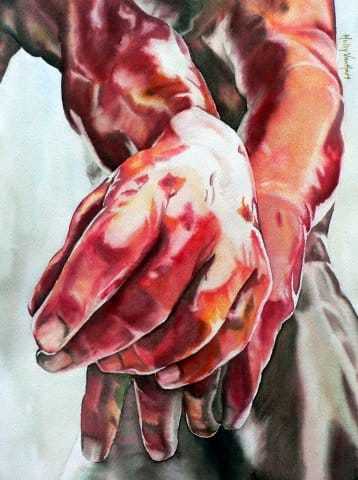 “Two Left Hands”, 15“ X 11” (sold)