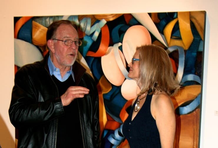 David Middlebrook with Holly Van Hart at her solo exhibition at the Triton Museum of Art, 'Possibilities Abound' featuring larger-than-life oil paintings of nests and eggs