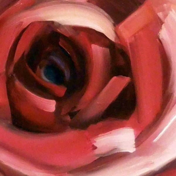Abstact rose painting | Holly Van Hart | abstract red roses with green and multi-color leaves, oil painting, title 'Amid the Scent of Roses'