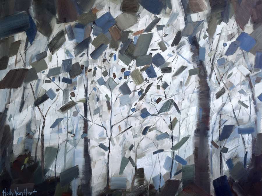 Abstract Forest Tree Painting | Foggy | Holly Van Hart | Abstract Nature Painting | blue brown gray green