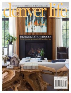 Denver Life October 2019 - painting by Holly Van Hart over fireplace - Copy