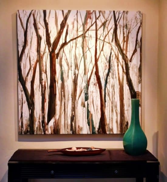 Installed painting - Landscape forest - A Deep Breath - Mixed media painting by Holly Van Hart - 48 x 48 INSTALLED (Custom)