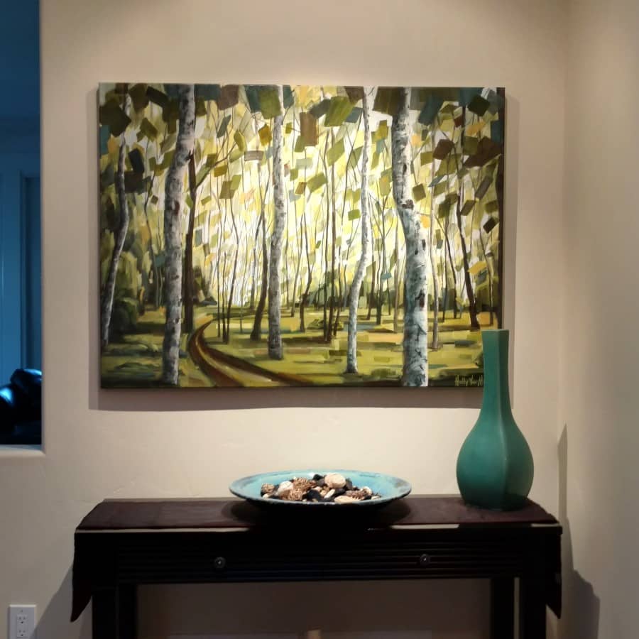 abstract landscape forest paintings - Holly Van Hart - Boundless Promise - installed - 36 x 48 mixed media on canvas - 4800 (Custom)