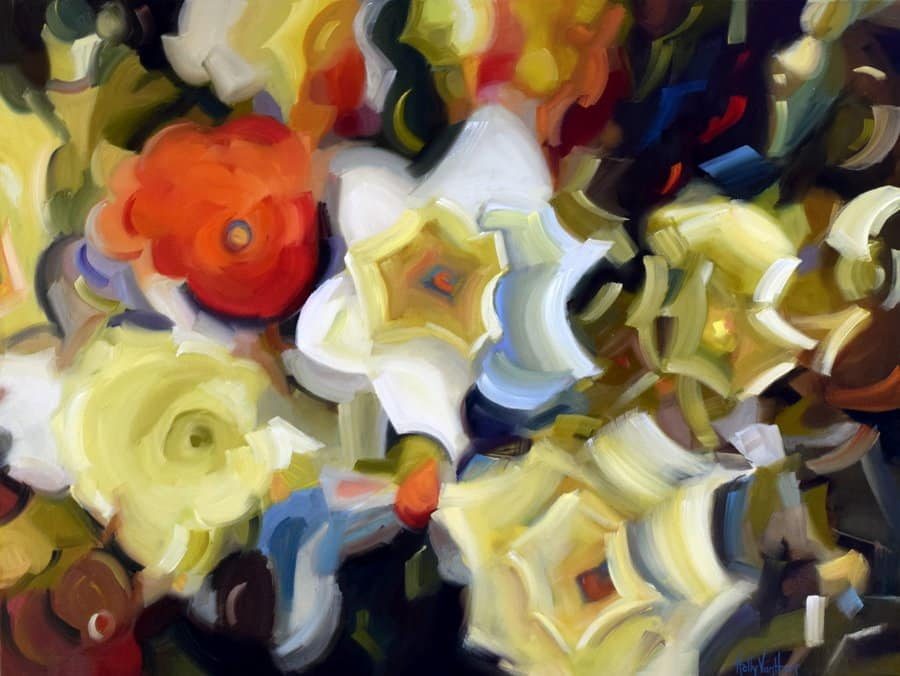 Floral painting inspired by daffodils in my husband's garden in Saratoga, California. By Holly Van Hart.