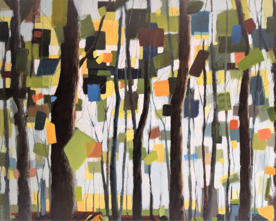 Abstract landscape forest painting named Architect of Peace48 x 60" mixed media painting on canvas by Holly Van Hart